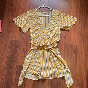 ADORA Yellow and Navy Striped Romper. Size L